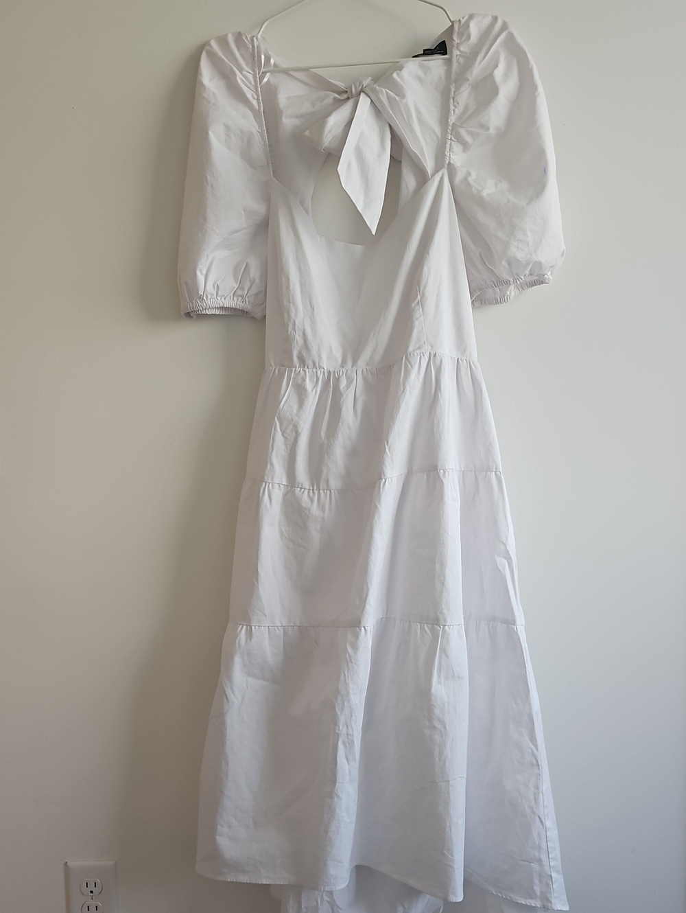Bardot white puff-sleeve tie-back Midi Dress - XL